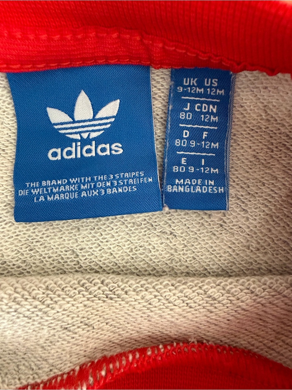 adidas Kids Heather Gray Pullover Sweatshirt with Red Trefoil Size 9-12M - Picture 5 of 7